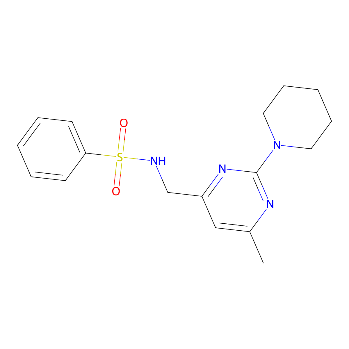 N-((6-methyl-2-(piperidin-1-yl)pyrimidin-4-yl)methyl)benzenesulfonamide molecular structure, CAS 1797813-25-2
