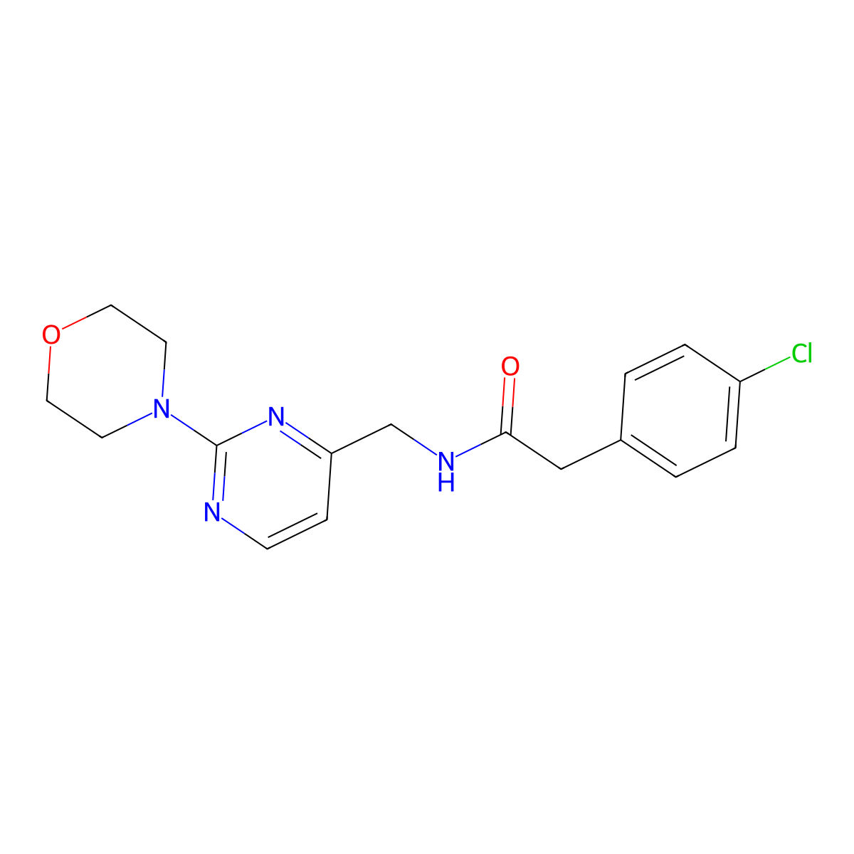 2-(4-chlorophenyl)-N-((2-morpholinopyrimidin-4-yl)methyl)acetamide molecular structure, CAS 1797814-03-9