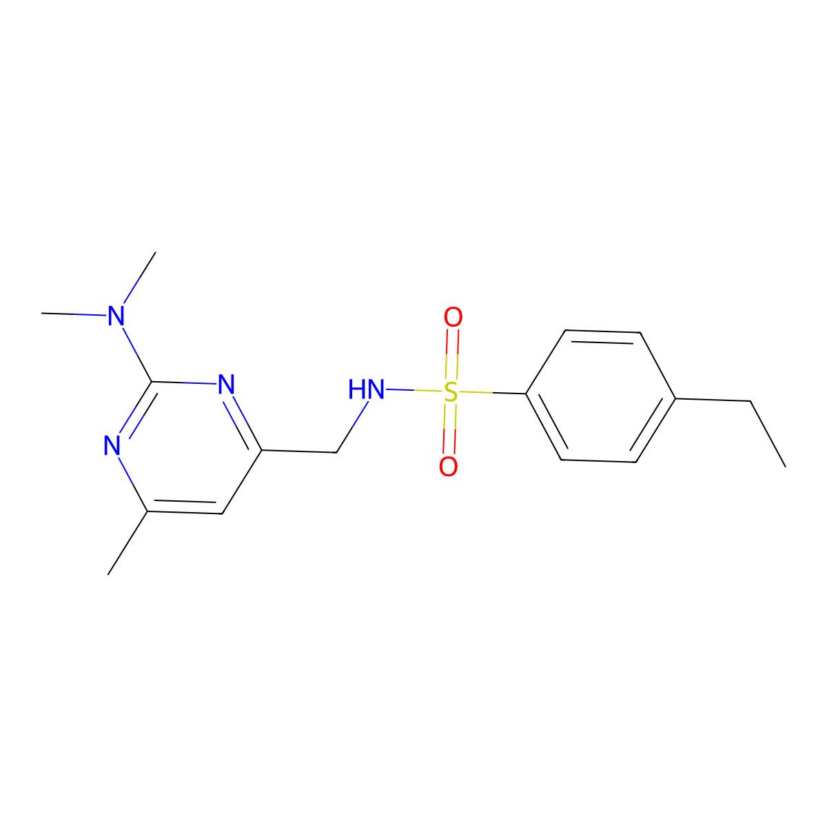 N-((2-(dimethylamino)-6-methylpyrimidin-4-yl)methyl)-4-ethylbenzenesulfonamide molecular structure, CAS 1797814-48-2