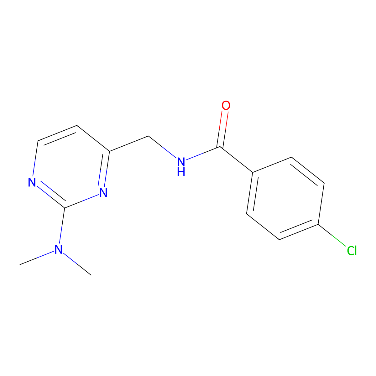 4-chloro-N-((2-(dimethylamino)pyrimidin-4-yl)methyl)benzamide molecular structure, CAS 1797815-07-6