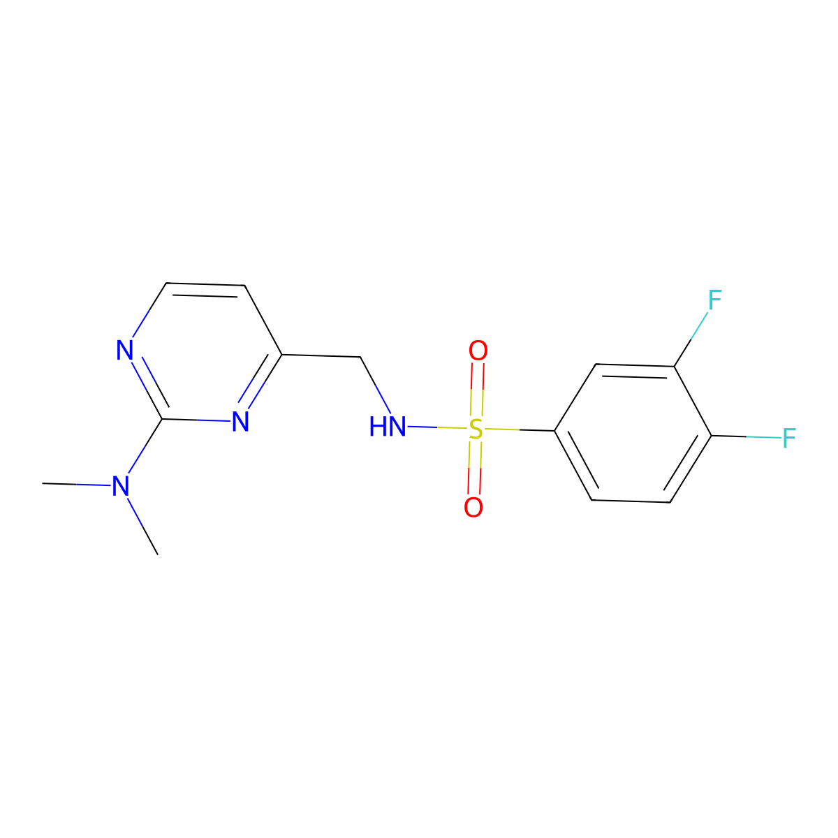N-((2-(dimethylamino)pyrimidin-4-yl)methyl)-3,4-difluorobenzenesulfonamide molecular structure, CAS 1797815-27-0
