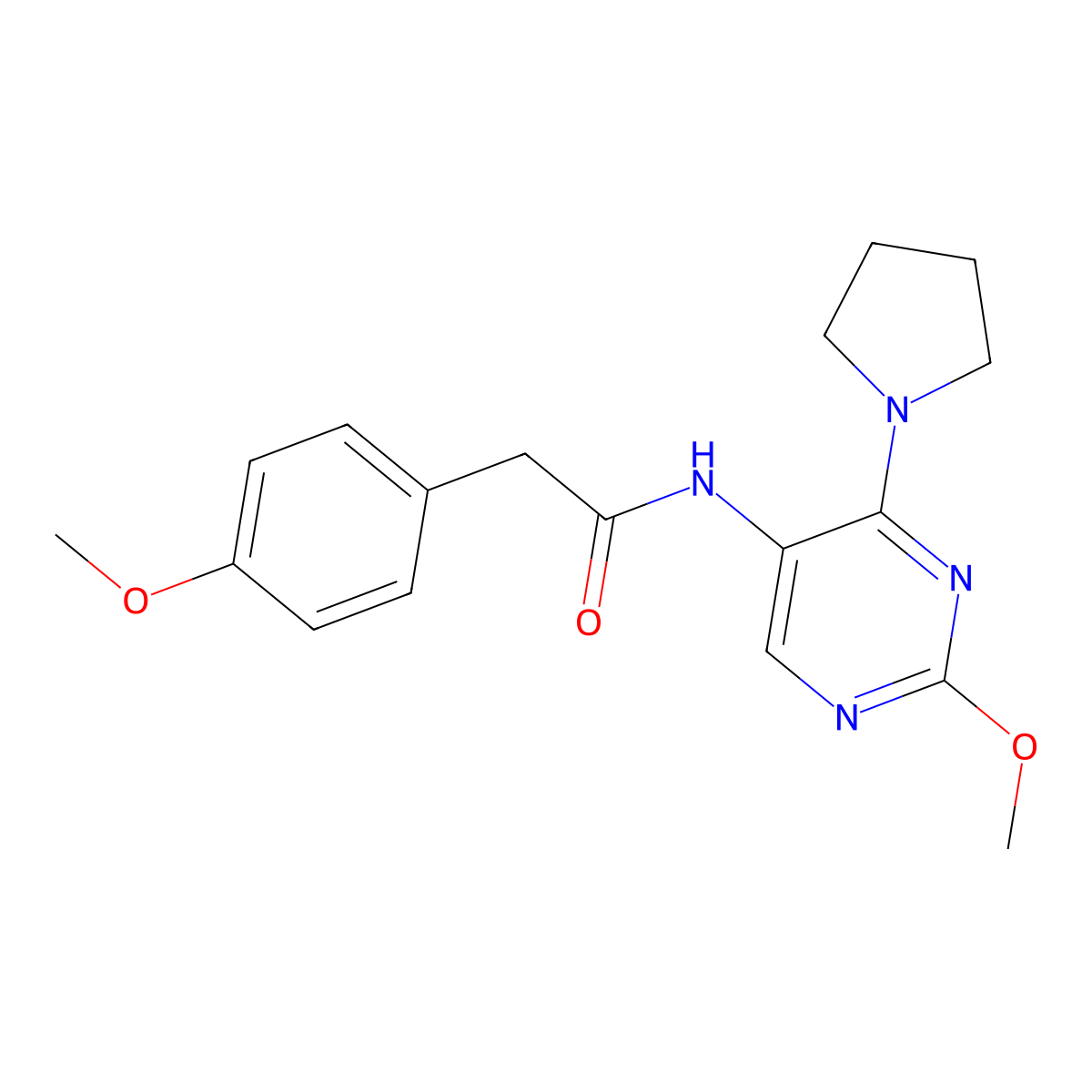 N-[2-methoxy-4-(pyrrolidin-1-yl)pyrimidin-5-yl]-2-(4-methoxyphenyl)acetamide molecular structure, CAS 1797815-67-8