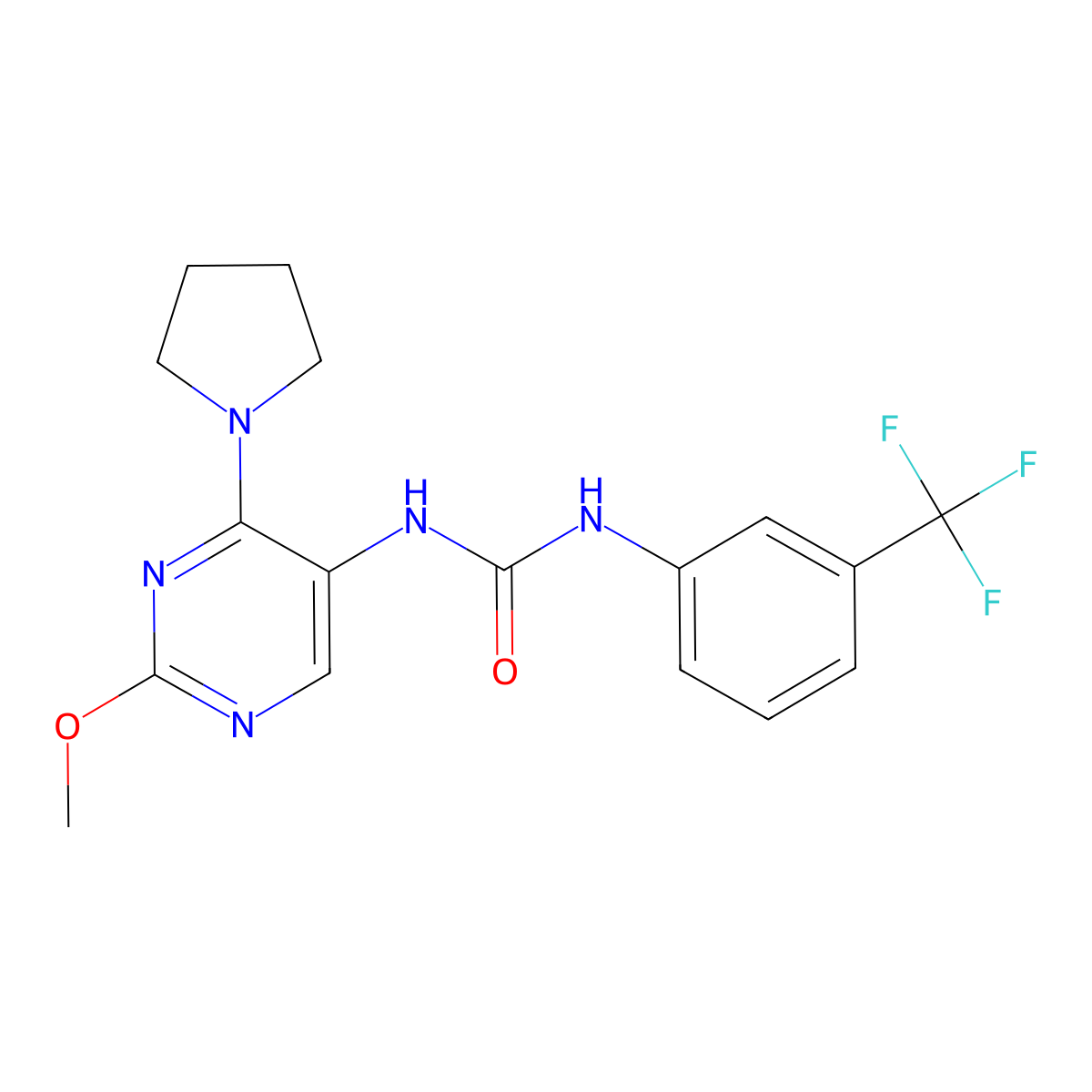 1-(2-Methoxy-4-(pyrrolidin-1-yl)pyrimidin-5-yl)-3-(3-(trifluoromethyl)phenyl)urea molecular structure, CAS 1797815-71-4