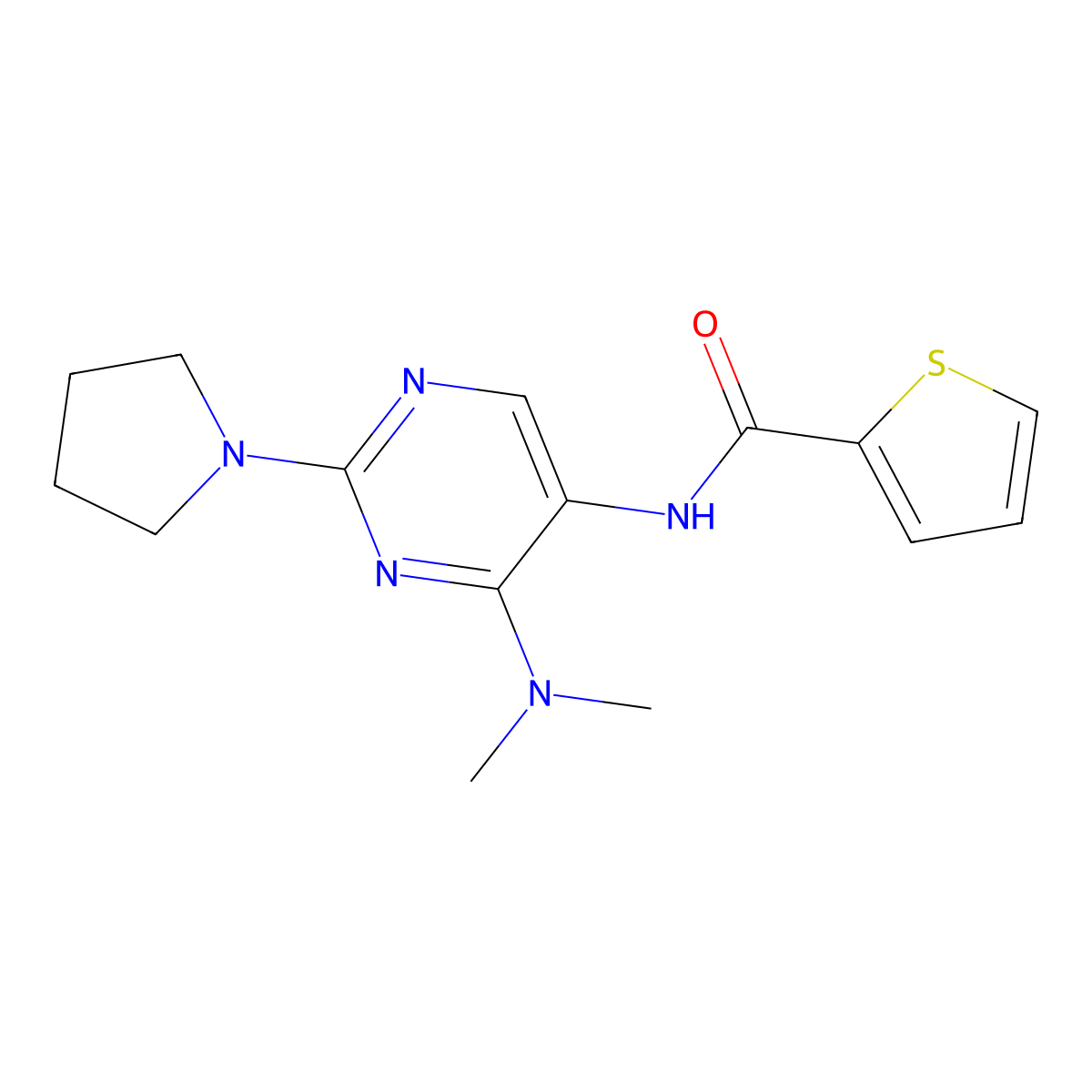 N-[4-(dimethylamino)-2-(pyrrolidin-1-yl)pyrimidin-5-yl]thiophene-2-carboxamide molecular structure, CAS 1797815-81-6