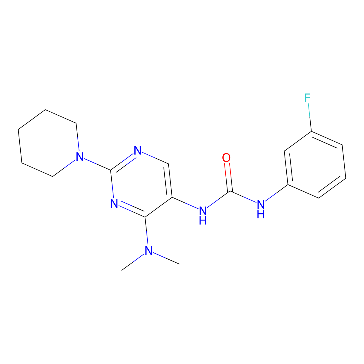 1-(4-(Dimethylamino)-2-(piperidin-1-yl)pyrimidin-5-yl)-3-(3-fluorophenyl)urea molecular structure, CAS 1797815-87-2