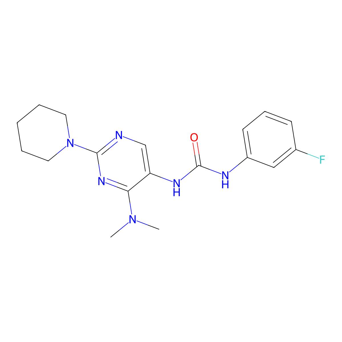 1-(4-(Dimethylamino)-2-(piperidin-1-yl)pyrimidin-5-yl)-3-(3-fluorophenyl)urea molecular structure, CAS 1797815-87-2