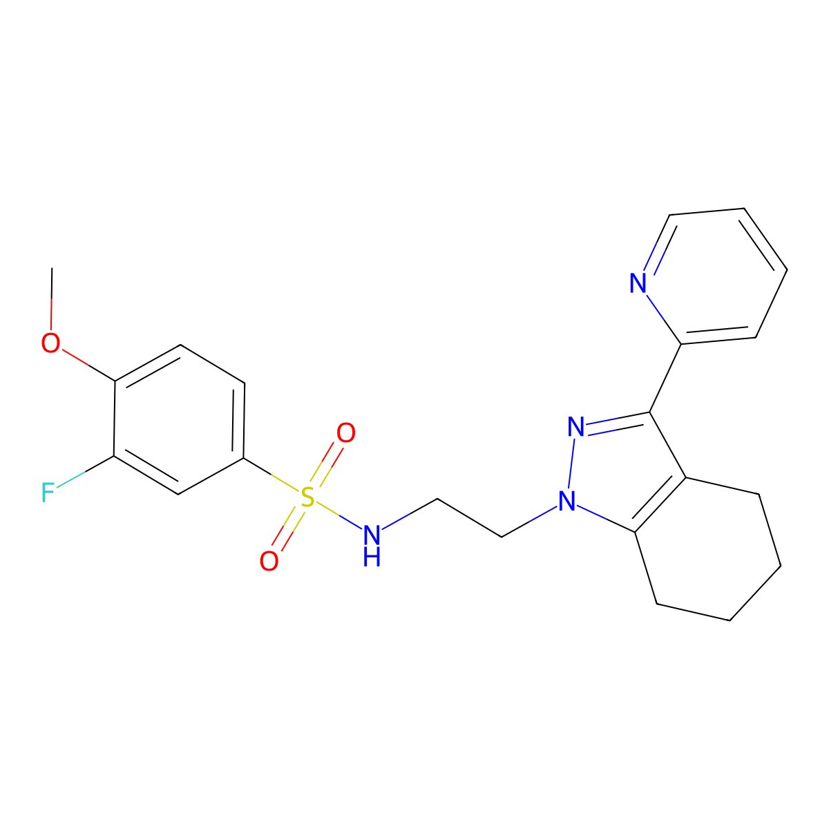 3-fluoro-4-methoxy-N-(2-(3-(pyridin-2-yl)-4,5,6,7-tetrahydro-1H-indazol-1-yl)ethyl)benzenesulfonamide molecular structure, CAS 1797816-01-3