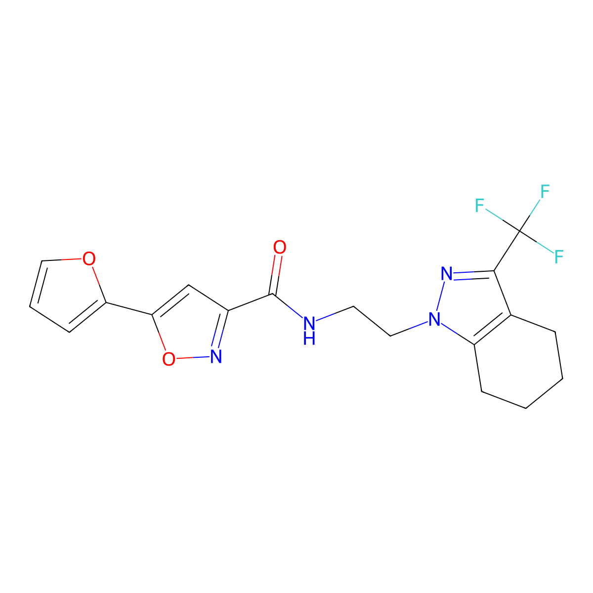 5-(furan-2-yl)-N-(2-(3-(trifluoromethyl)-4,5,6,7-tetrahydro-1H-indazol-1-yl)ethyl)isoxazole-3-carboxamide molecular structure, CAS 1797816-16-0