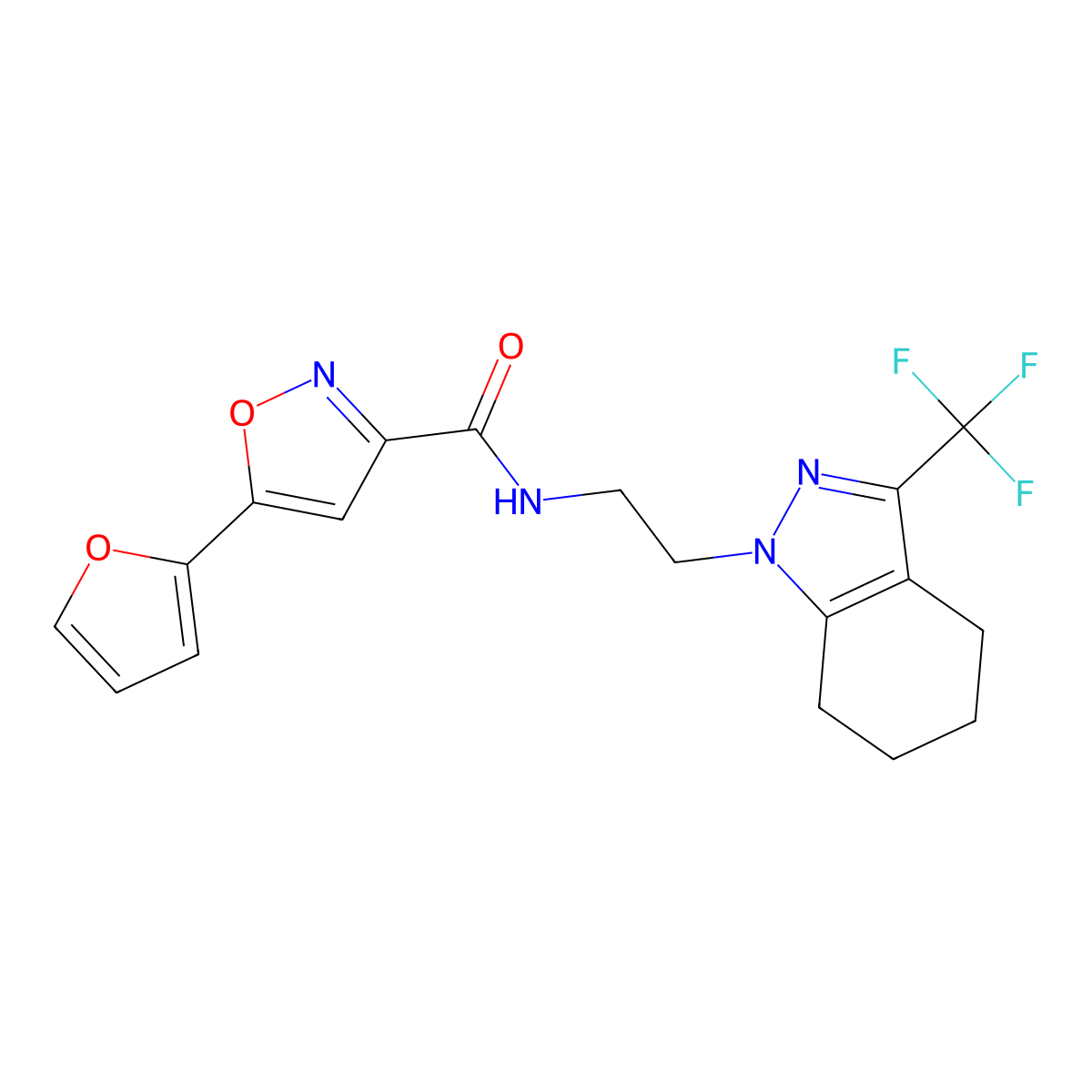 5-(furan-2-yl)-N-(2-(3-(trifluoromethyl)-4,5,6,7-tetrahydro-1H-indazol-1-yl)ethyl)isoxazole-3-carboxamide molecular structure, CAS 1797816-16-0
