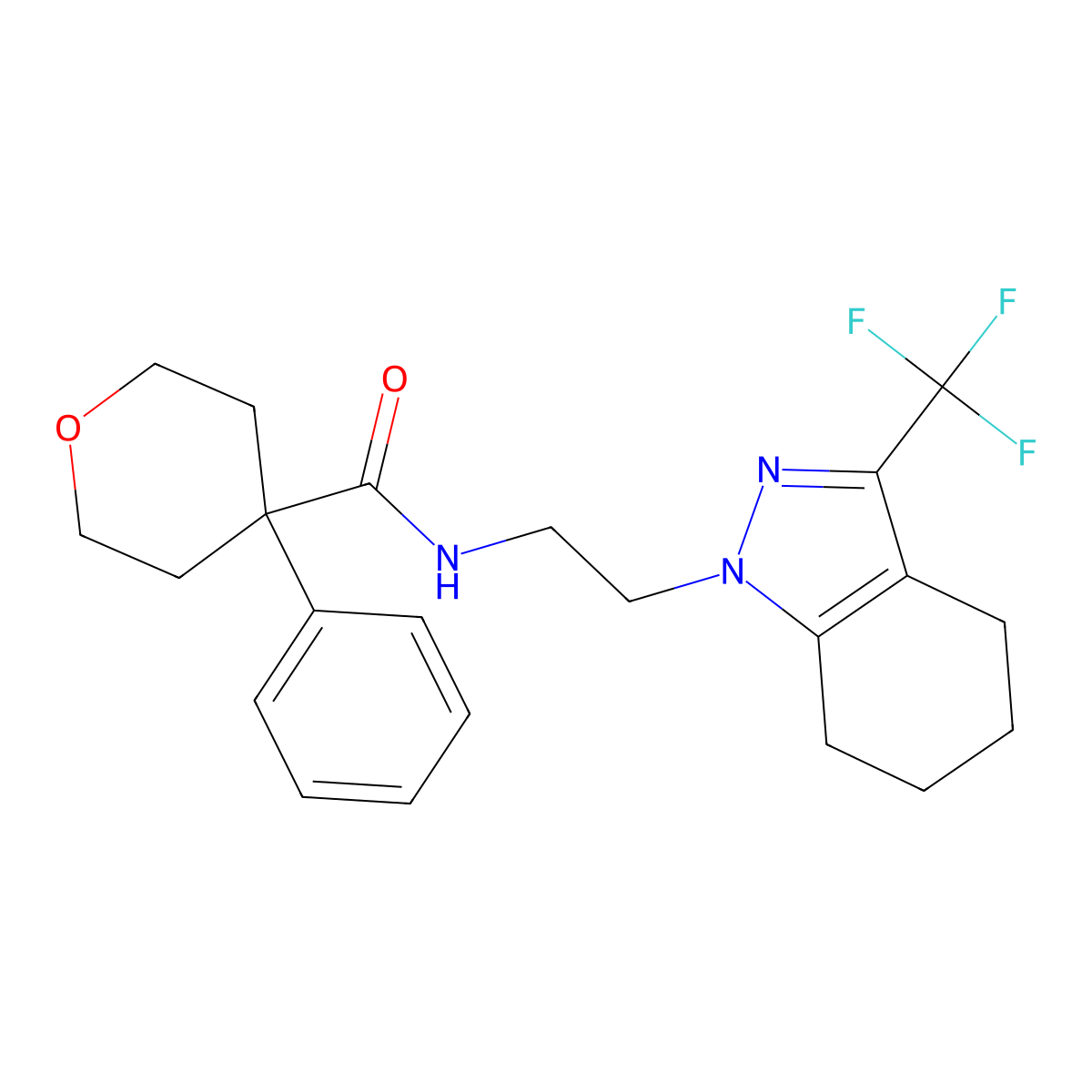 4-phenyl-N-{2-[3-(trifluoromethyl)-4,5,6,7-tetrahydro-1H-indazol-1-yl]ethyl}oxane-4-carboxamide molecular structure, CAS 1797816-22-8