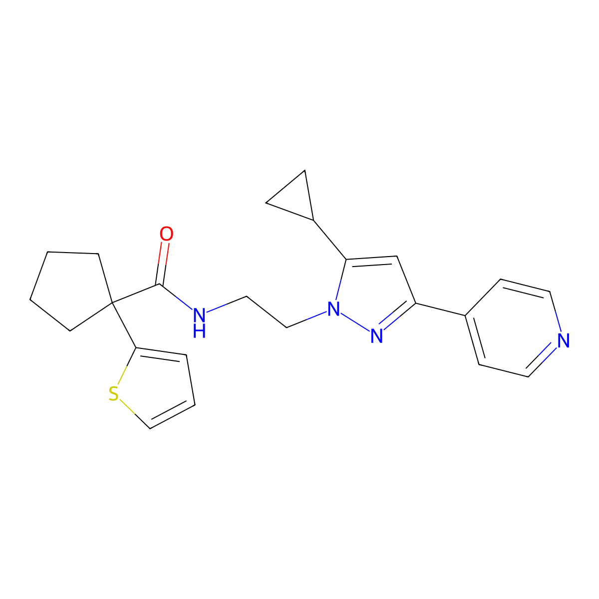 N-(2-(5-cyclopropyl-3-(pyridin-4-yl)-1H-pyrazol-1-yl)ethyl)-1-(thiophen-2-yl)cyclopentanecarboxamide molecular structure, CAS 1797816-70-6