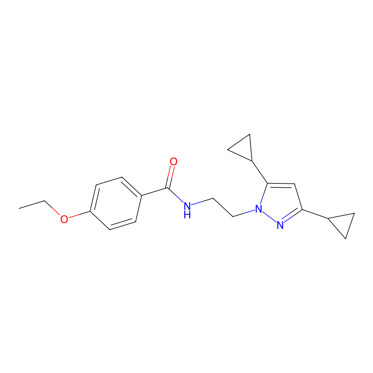 N-(2-(3,5-dicyclopropyl-1H-pyrazol-1-yl)ethyl)-4-ethoxybenzamide molecular structure, CAS 1797816-80-8