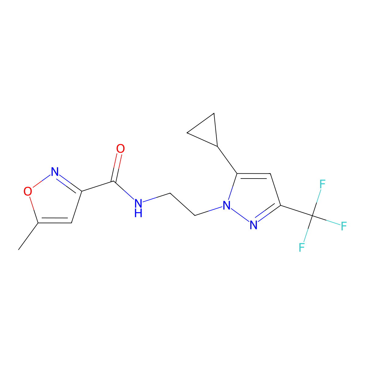 N-(2-(5-cyclopropyl-3-(trifluoromethyl)-1H-pyrazol-1-yl)ethyl)-5-methylisoxazole-3-carboxamide molecular structure, CAS 1797816-93-3