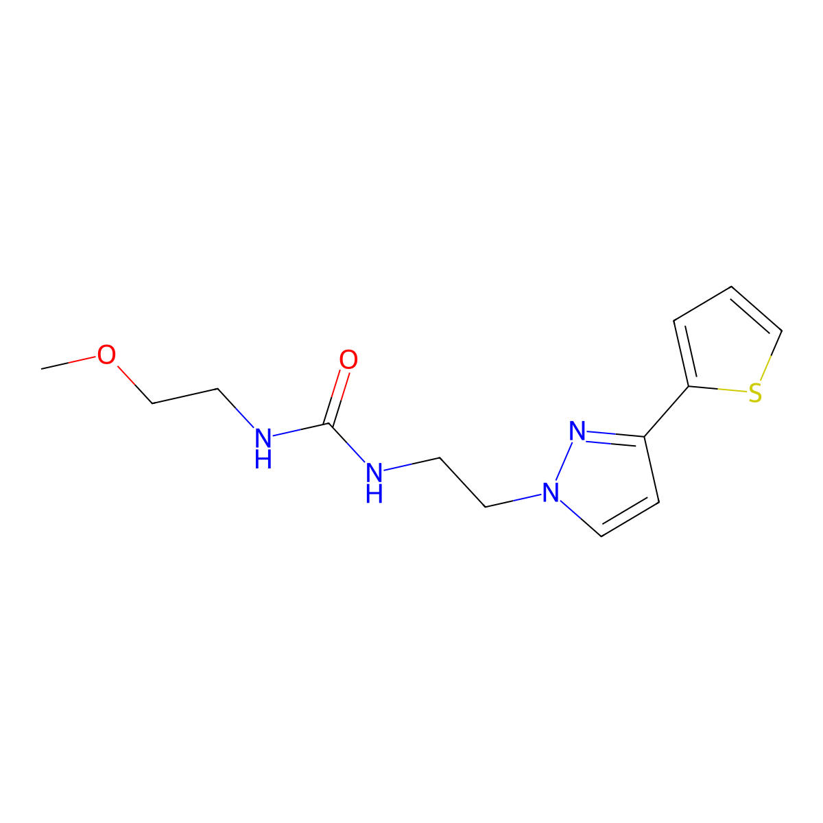 1-(2-methoxyethyl)-3-(2-(3-(thiophen-2-yl)-1H-pyrazol-1-yl)ethyl)urea molecular structure, CAS 1797822-65-1