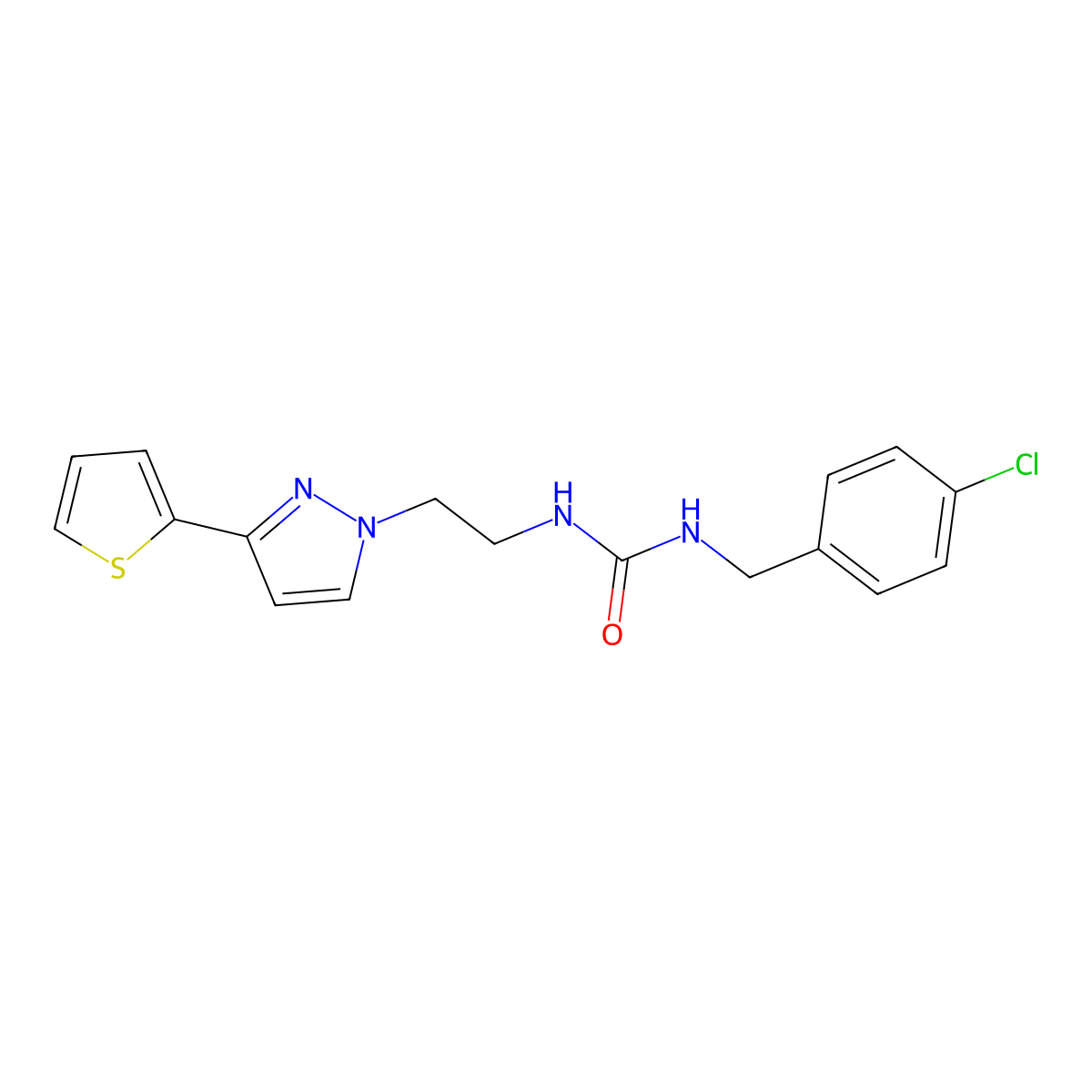1-(4-chlorobenzyl)-3-(2-(3-(thiophen-2-yl)-1H-pyrazol-1-yl)ethyl)urea molecular structure, CAS 1797822-70-8