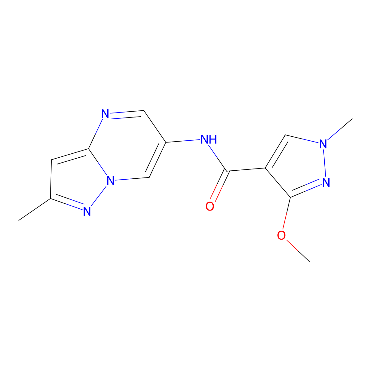 3-methoxy-1-methyl-N-(2-methylpyrazolo[1,5-a]pyrimidin-6-yl)-1H-pyrazole-4-carboxamide molecular structure, CAS 1797822-75-3