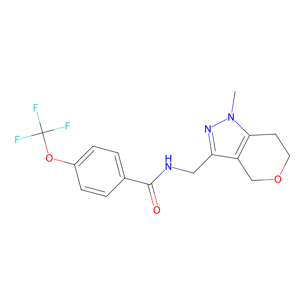 N-((1-methyl-1,4,6,7-tetrahydropyrano[4,3-c]pyrazol-3-yl)methyl)-4-(trifluoromethoxy)benzamide molecular structure, CAS 1797824-00-0