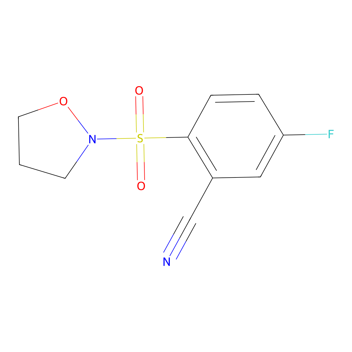 5-Fluoro-2-(1,2-oxazolidine-2-sulfonyl)benzonitrile molecular structure, CAS 1797830-44-4