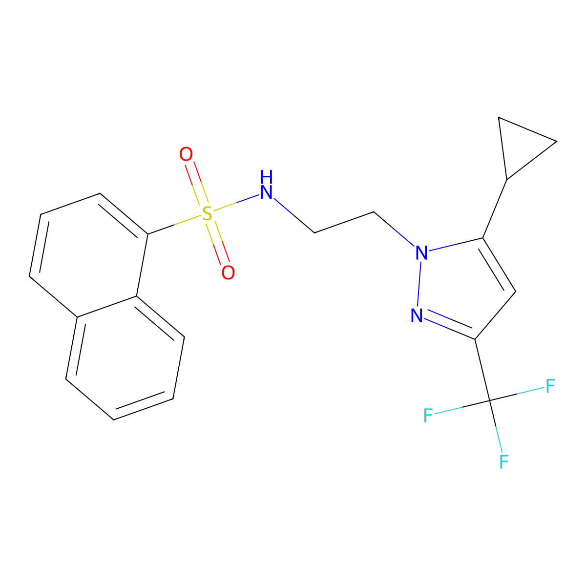 N-{2-[5-cyclopropyl-3-(trifluoromethyl)-1H-pyrazol-1-yl]ethyl}naphthalene-1-sulfonamide molecular structure, CAS 1797831-28-7