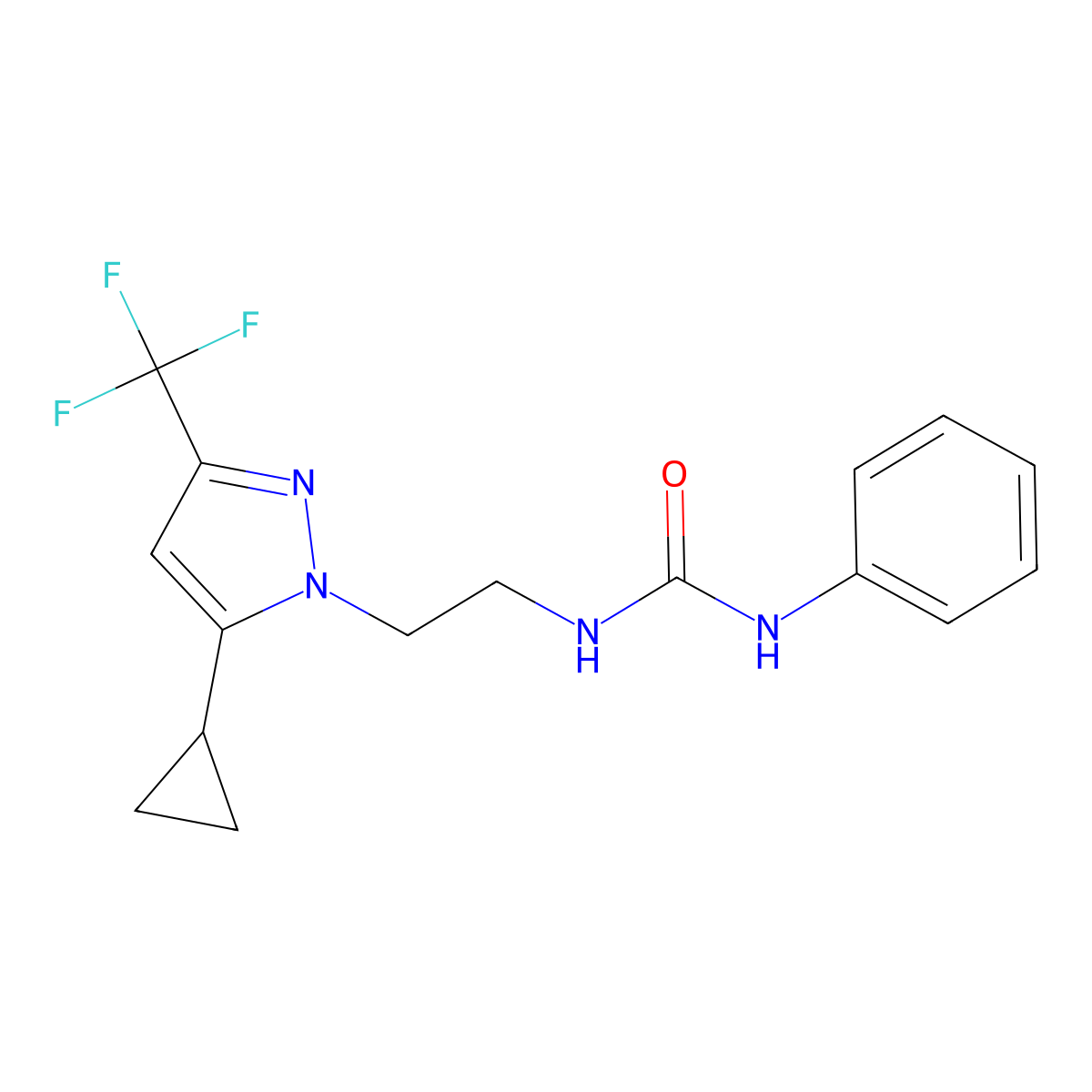 1-(2-(5-cyclopropyl-3-(trifluoromethyl)-1H-pyrazol-1-yl)ethyl)-3-phenylurea molecular structure, CAS 1797831-34-5