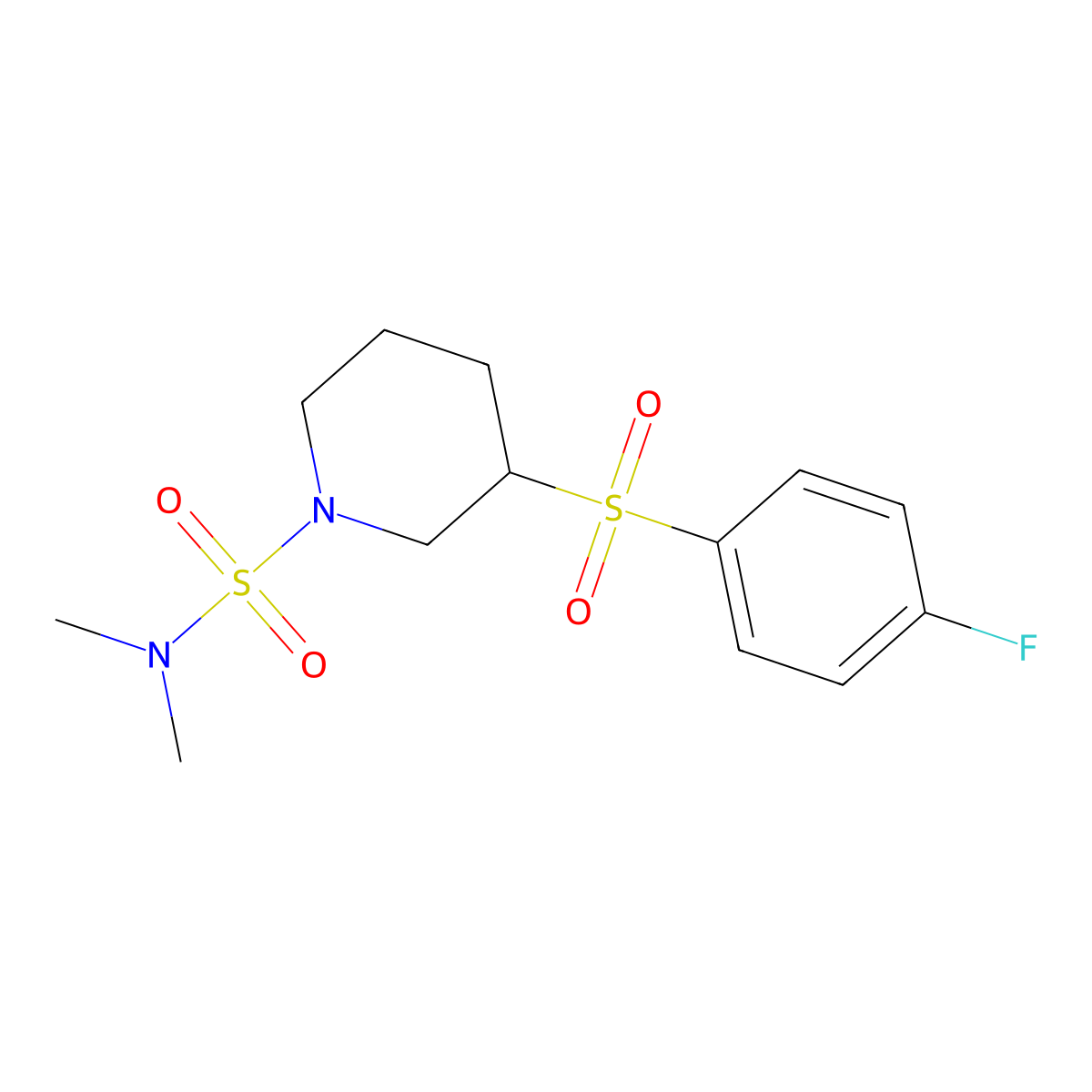 3-((4-fluorophenyl)sulfonyl)-N,N-dimethylpiperidine-1-sulfonamide molecular structure, CAS 1797835-86-9