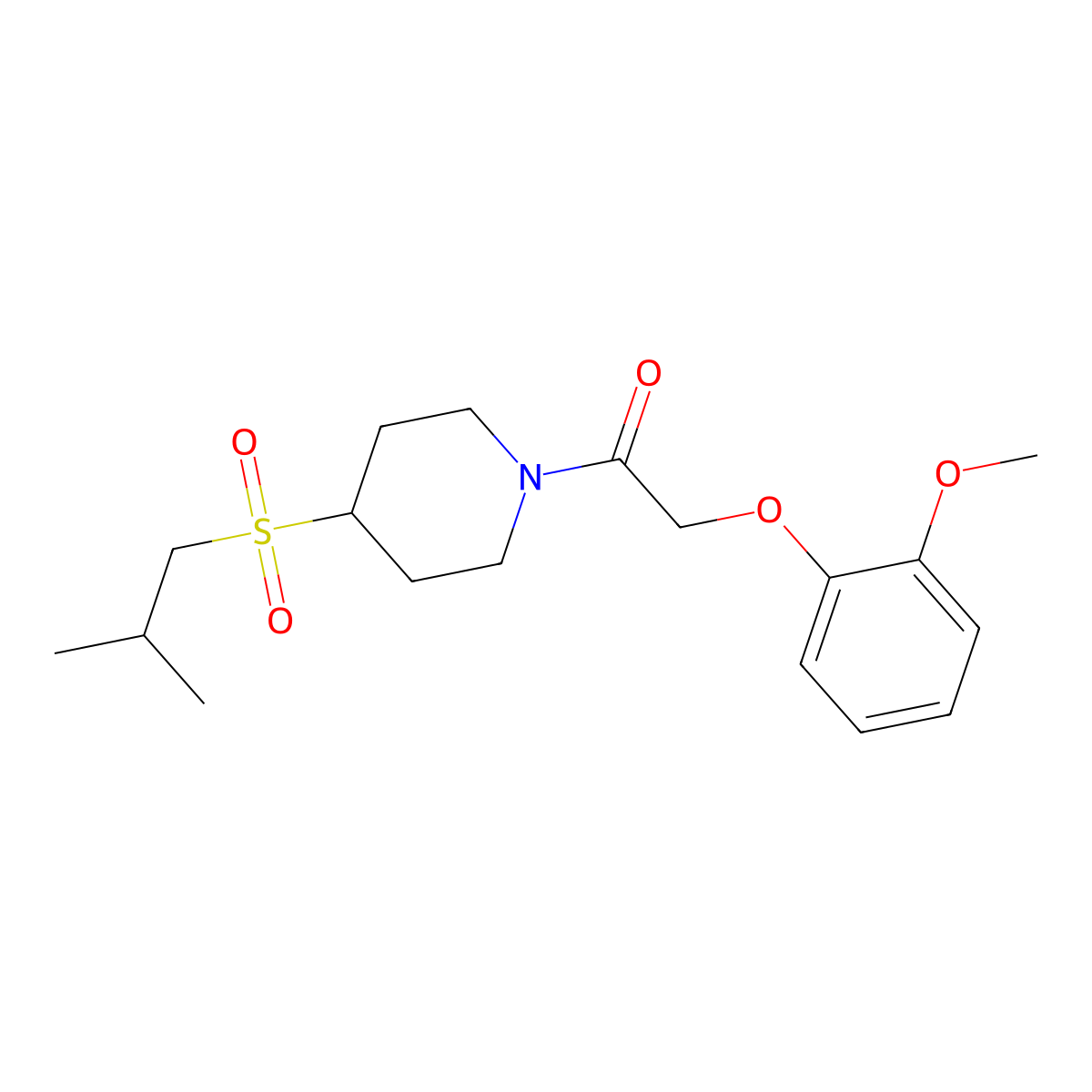 1-(4-(Isobutylsulfonyl)piperidin-1-yl)-2-(2-methoxyphenoxy)ethanone molecular structure, CAS 1797836-50-0