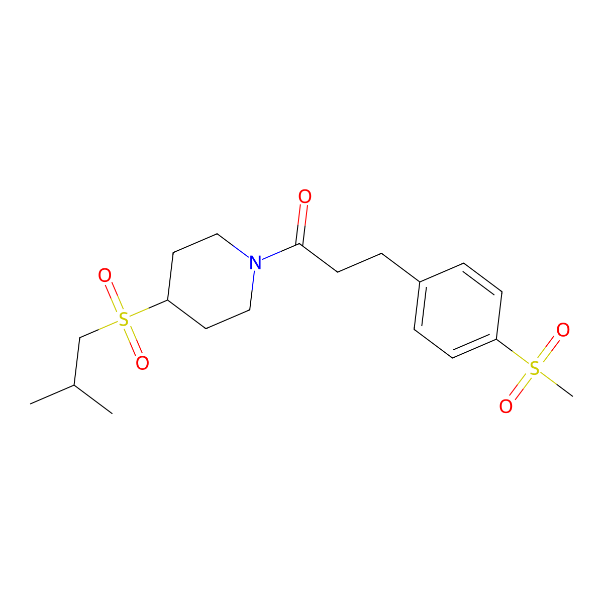 1-(4-(Isobutylsulfonyl)piperidin-1-yl)-3-(4-(methylsulfonyl)phenyl)propan-1-one molecular structure, CAS 1797836-66-8
