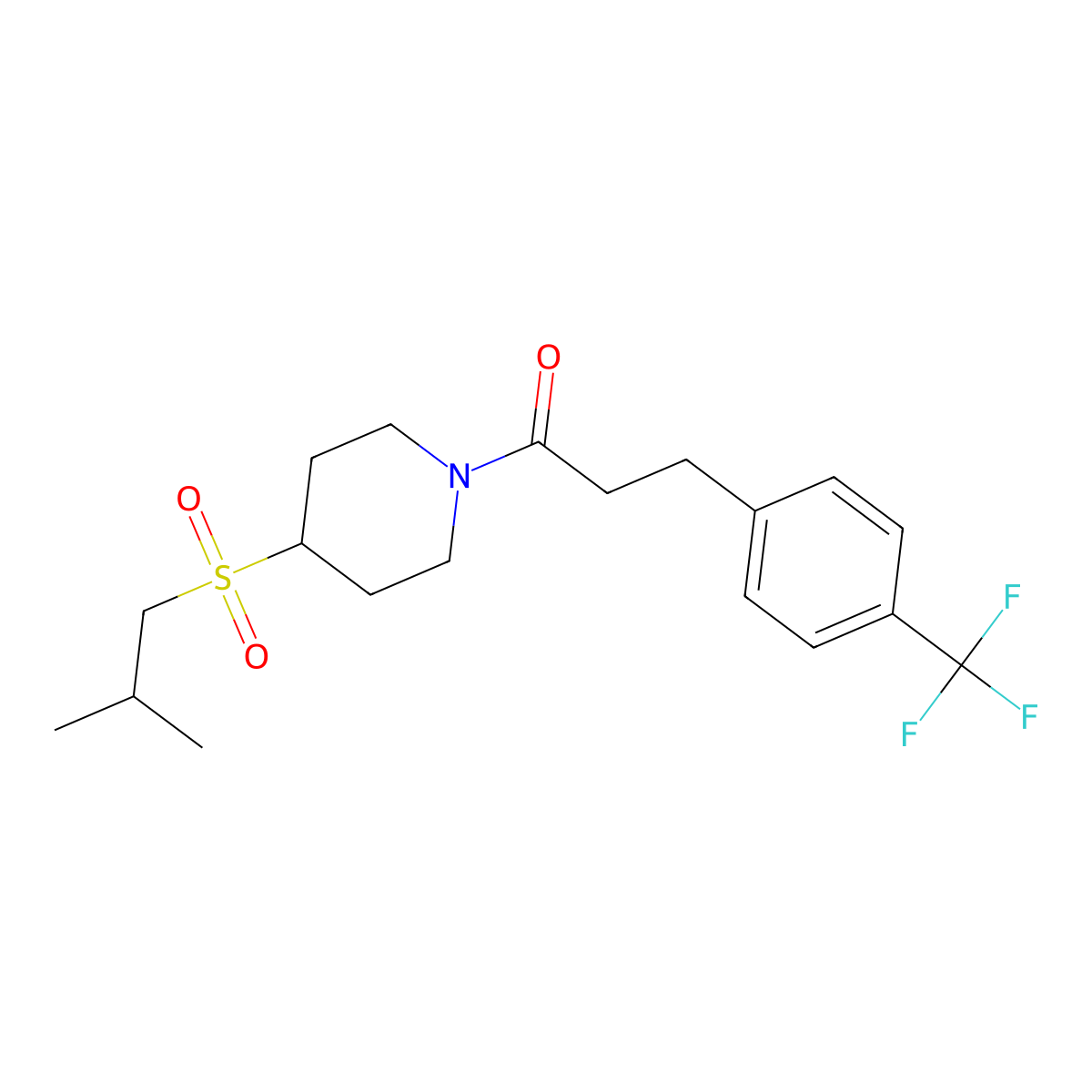 1-(4-(Isobutylsulfonyl)piperidin-1-yl)-3-(4-(trifluoromethyl)phenyl)propan-1-one molecular structure, CAS 1797836-75-9