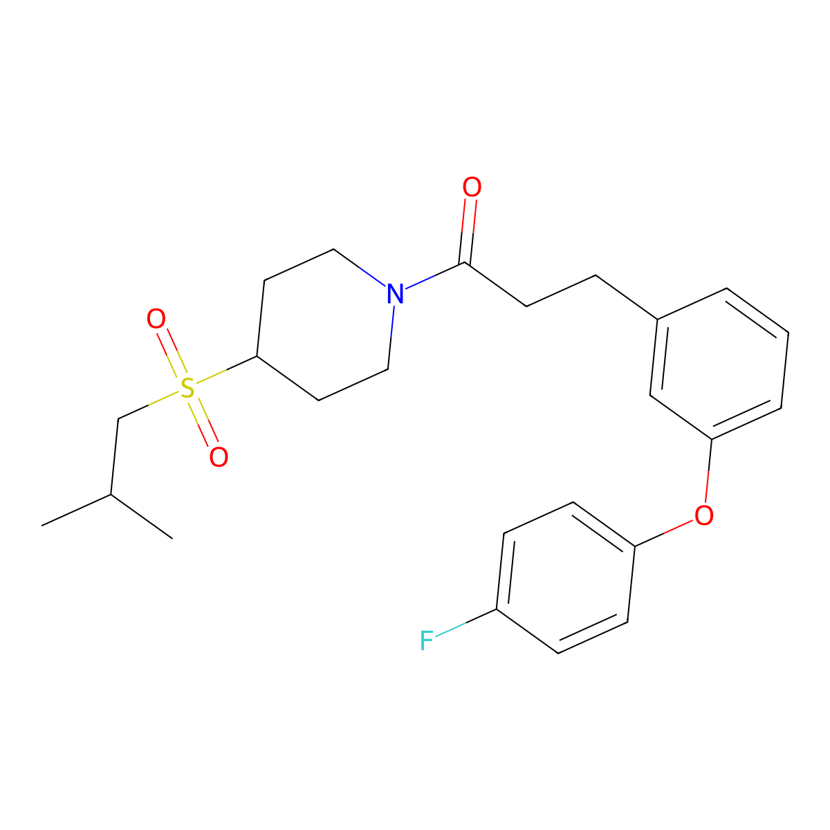 3-(3-(4-Fluorophenoxy)phenyl)-1-(4-(isobutylsulfonyl)piperidin-1-yl)propan-1-one molecular structure, CAS 1797836-84-0