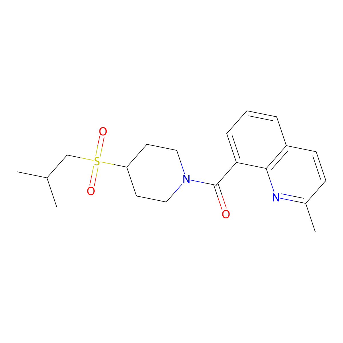 (4-(Isobutylsulfonyl)piperidin-1-yl)(2-methylquinolin-8-yl)methanone molecular structure, CAS 1797836-95-3