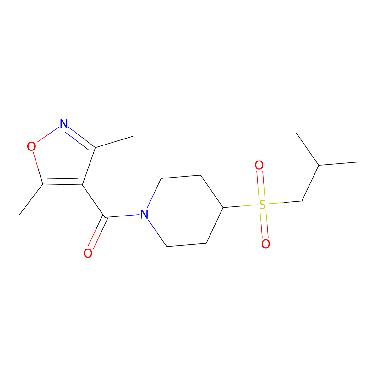 (3,5-Dimethylisoxazol-4-yl)(4-(isobutylsulfonyl)piperidin-1-yl)methanone molecular structure, CAS 1797837-18-3