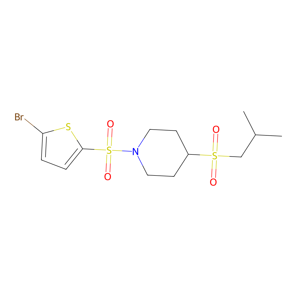 1-((5-Bromothiophen-2-yl)sulfonyl)-4-(isobutylsulfonyl)piperidine molecular structure, CAS 1797837-69-4