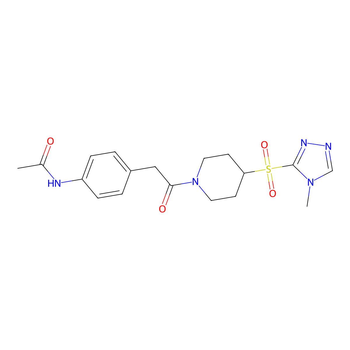 N-(4-(2-(4-((4-methyl-4H-1,2,4-triazol-3-yl)sulfonyl)piperidin-1-yl)-2-oxoethyl)phenyl)acetamide molecular structure, CAS 1797837-91-2