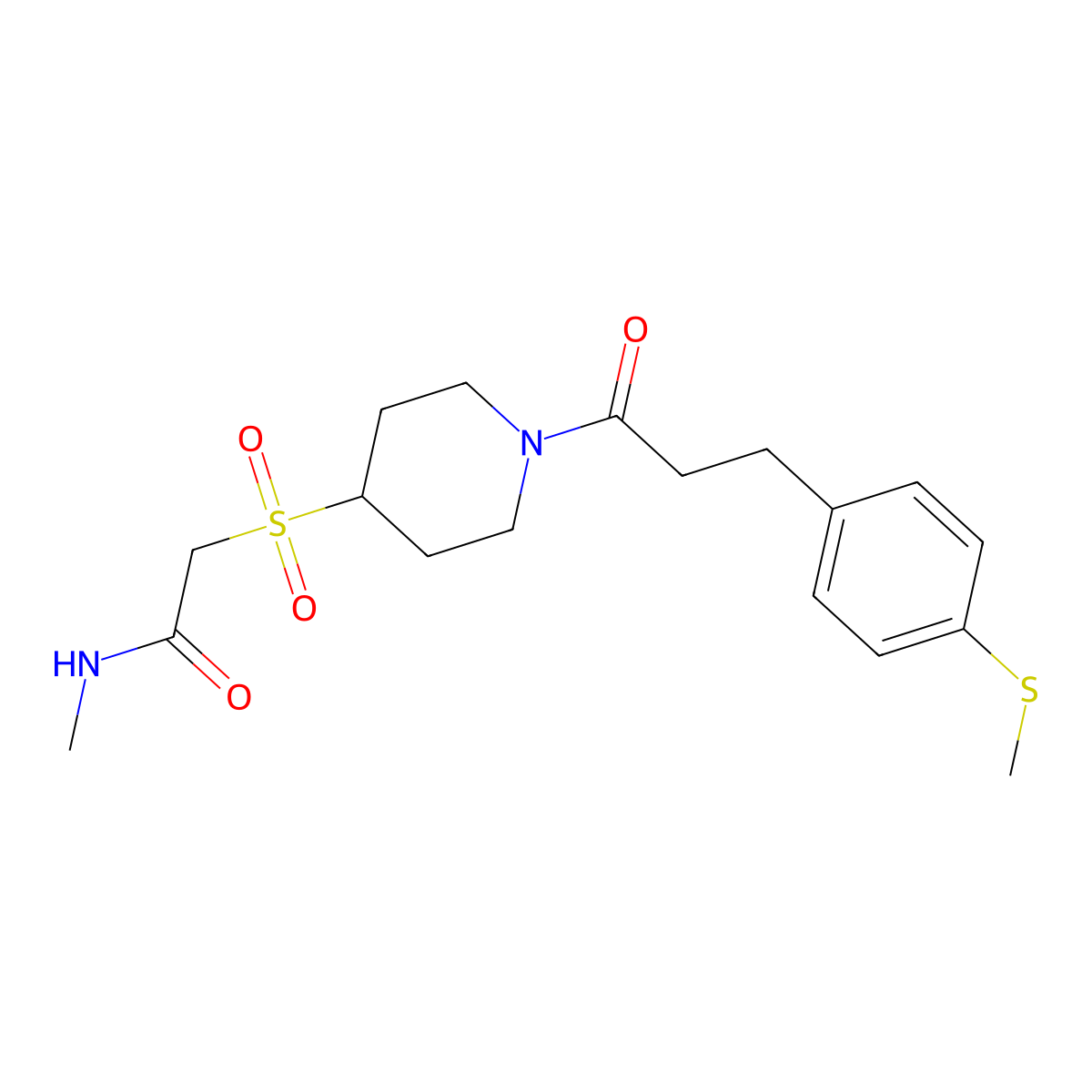 N-methyl-2-((1-(3-(4-(methylthio)phenyl)propanoyl)piperidin-4-yl)sulfonyl)acetamide molecular structure, CAS 1797838-18-6