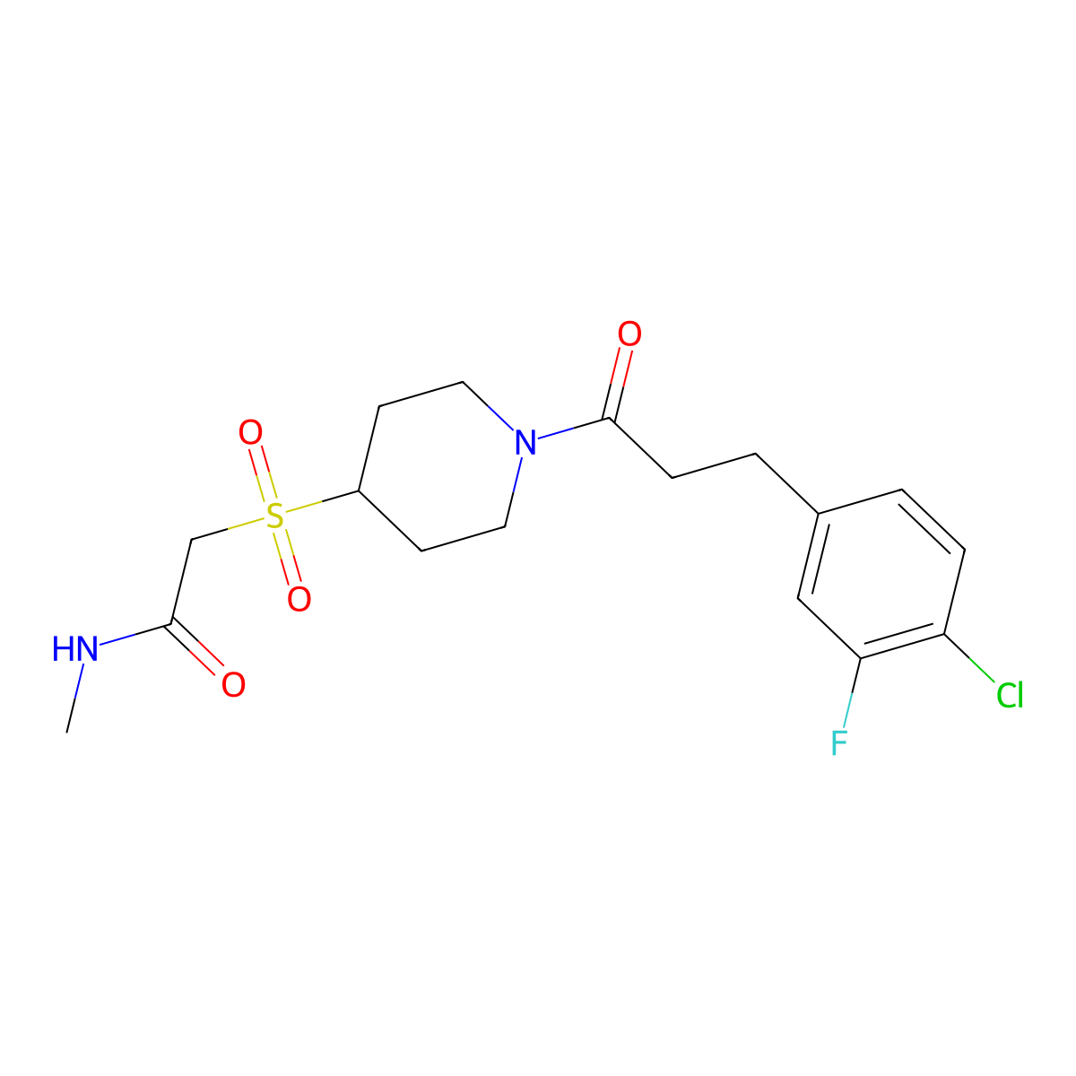 2-({1-[3-(4-chloro-3-fluorophenyl)propanoyl]piperidin-4-yl}sulfonyl)-N-methylacetamide molecular structure, CAS 1797838-26-6
