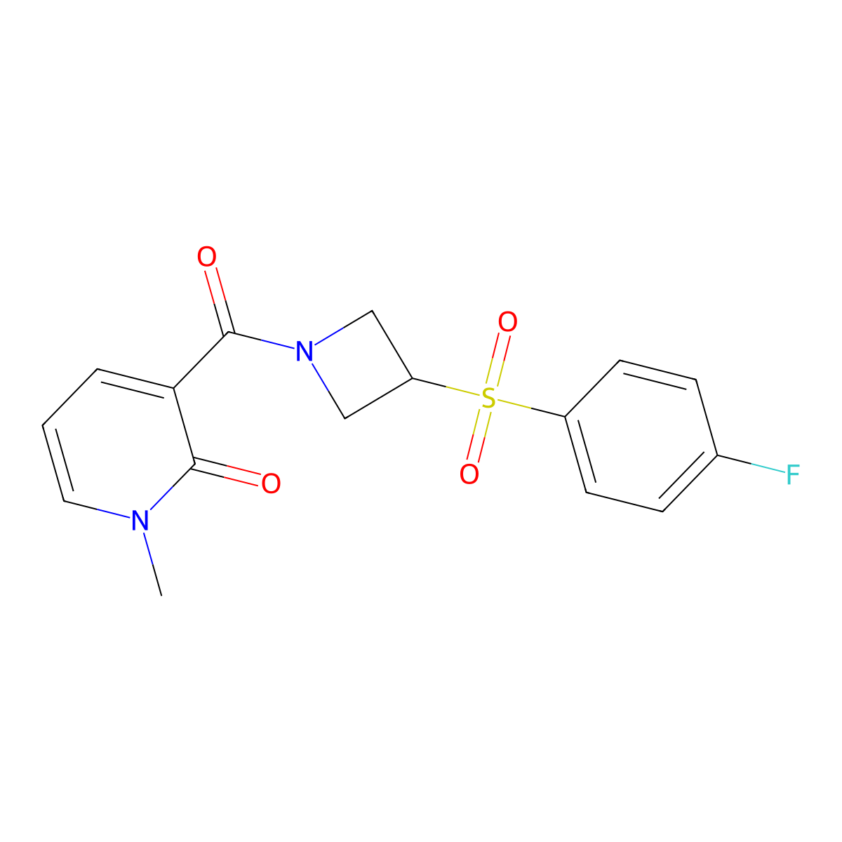 3-(3-((4-fluorophenyl)sulfonyl)azetidine-1-carbonyl)-1-methylpyridin-2(1H)-one molecular structure, CAS 1797838-98-2