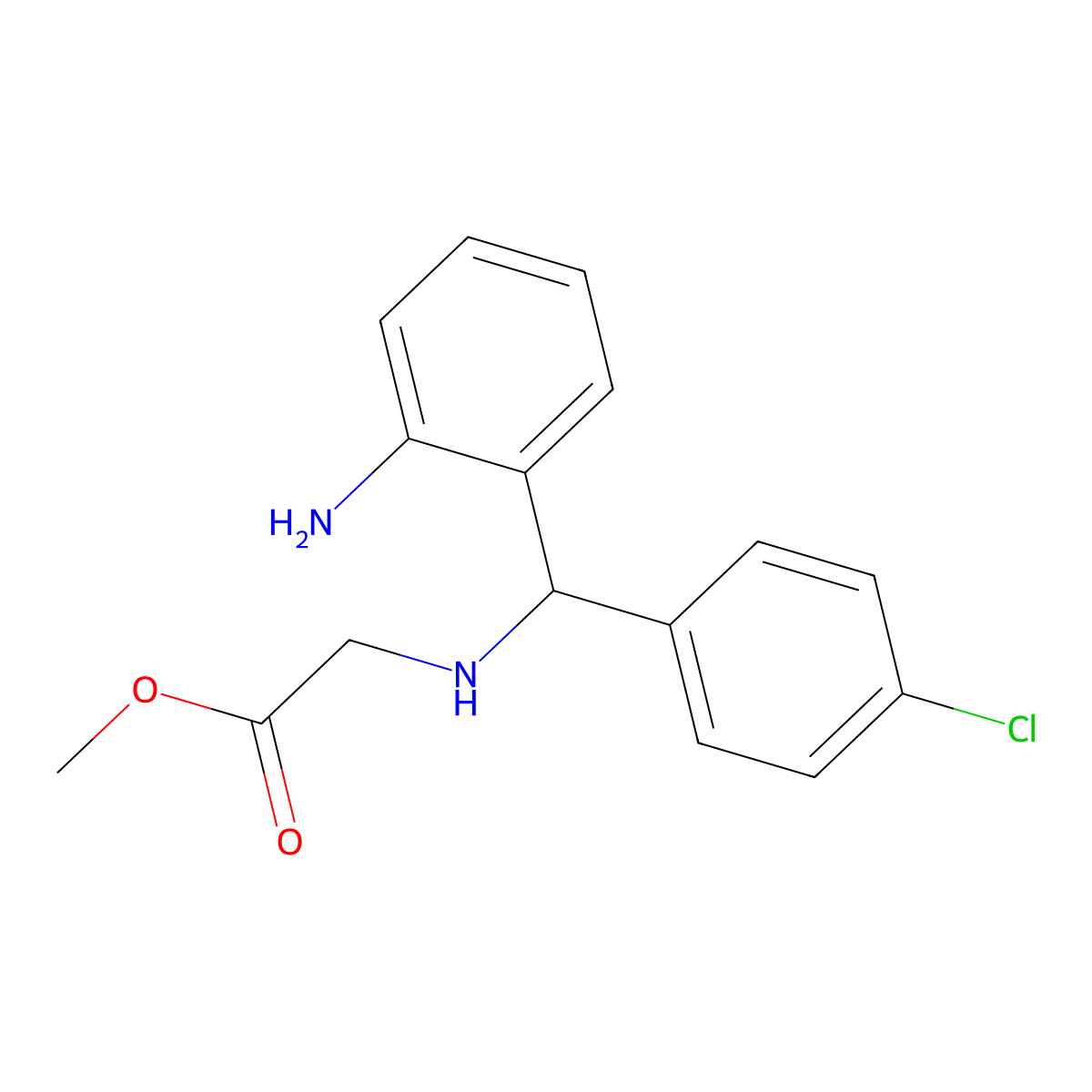 Methyl 2-(((2-aminophenyl)(4-chlorophenyl)methyl)amino)acetate molecular structure, CAS 1797840-28-8