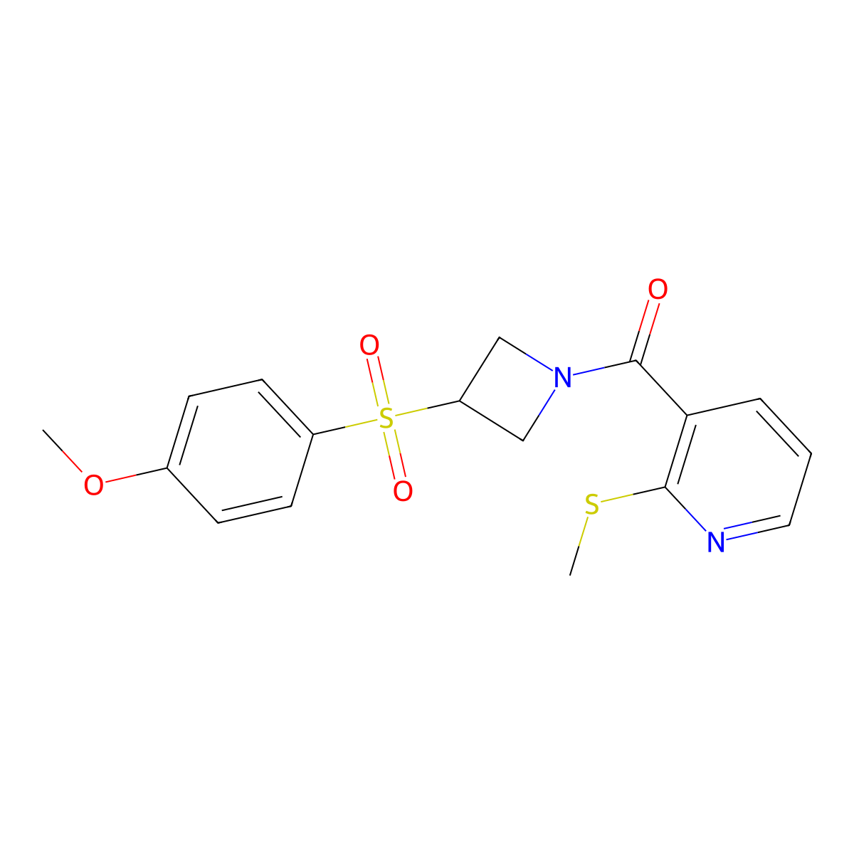 (3-((4-Methoxyphenyl)sulfonyl)azetidin-1-yl)(2-(methylthio)pyridin-3-yl)methanone molecular structure, CAS 1797844-01-9