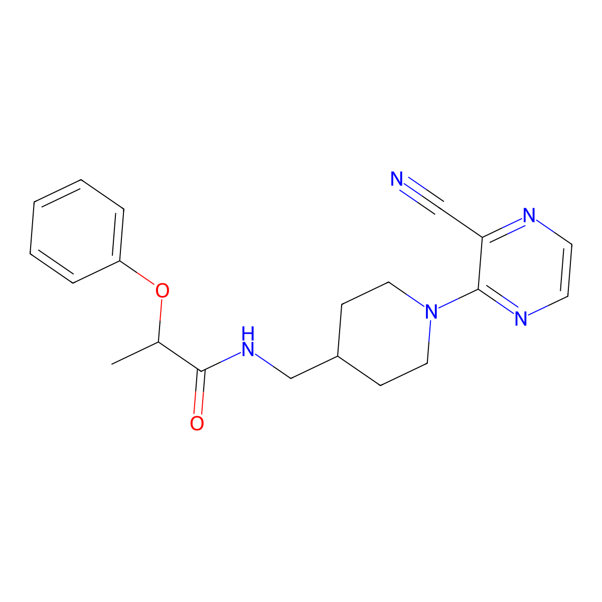 N-{[1-(3-cyanopyrazin-2-yl)piperidin-4-yl]methyl}-2-phenoxypropanamide molecular structure, CAS 1797844-17-7