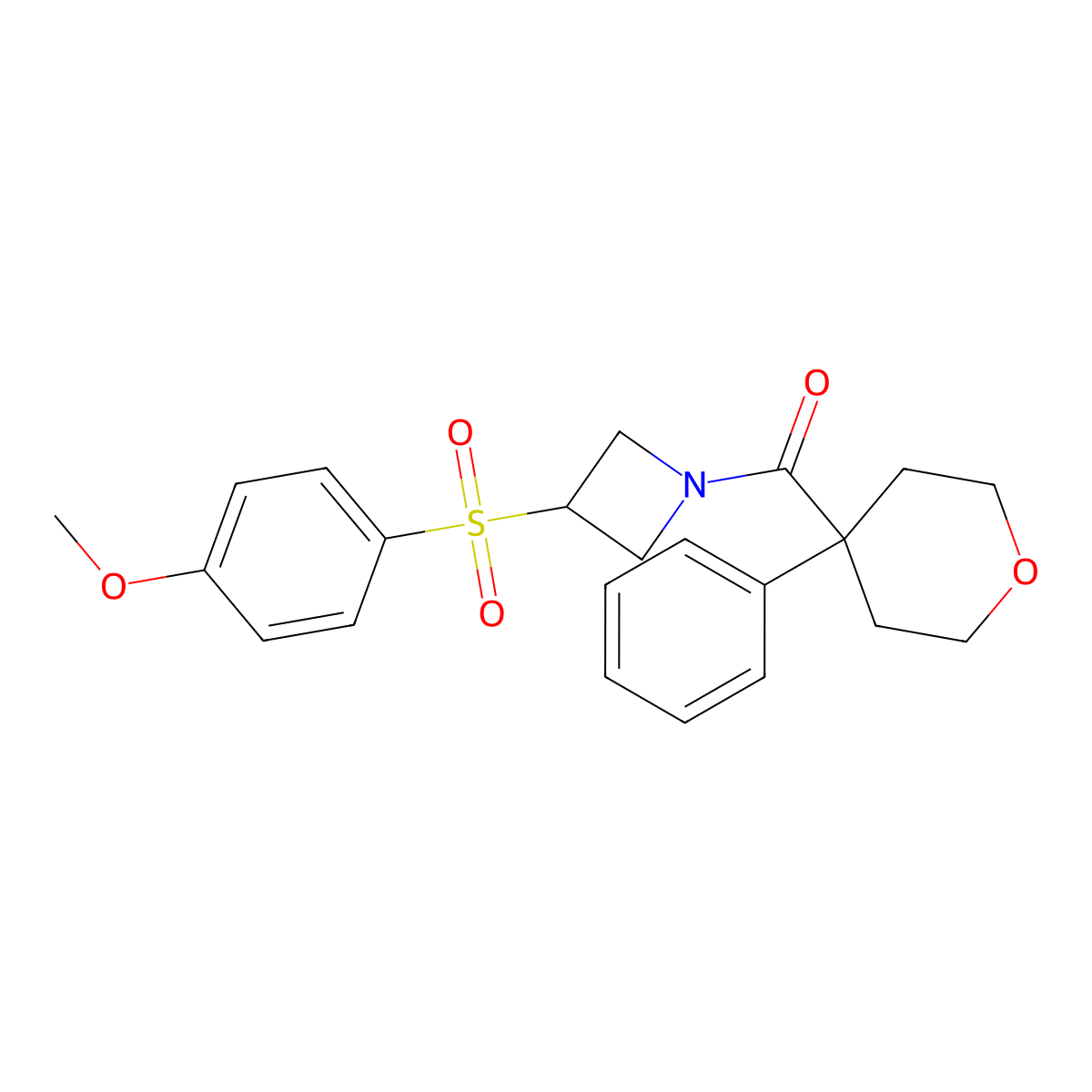 (3-((4-methoxyphenyl)sulfonyl)azetidin-1-yl)(4-phenyltetrahydro-2H-pyran-4-yl)methanone molecular structure, CAS 1797844-21-3
