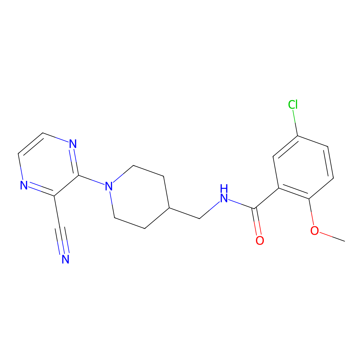 5-chloro-N-((1-(3-cyanopyrazin-2-yl)piperidin-4-yl)methyl)-2-methoxybenzamide molecular structure, CAS 1797844-28-0