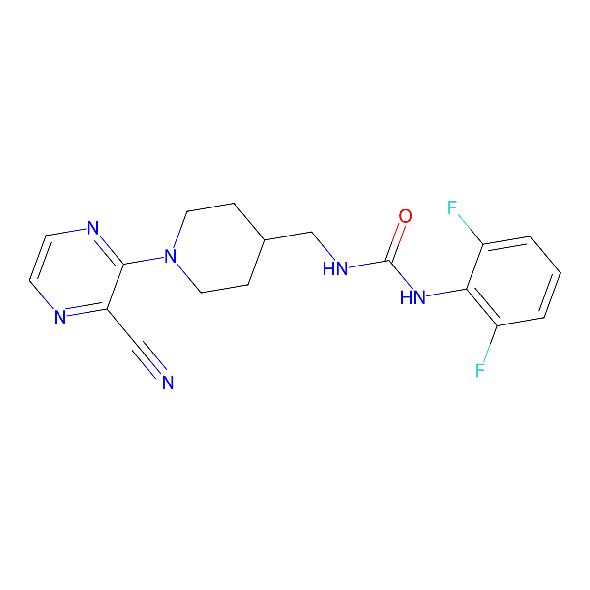 1-((1-(3-Cyanopyrazin-2-yl)piperidin-4-yl)methyl)-3-(2,6-difluorophenyl)urea molecular structure, CAS 1797844-71-3