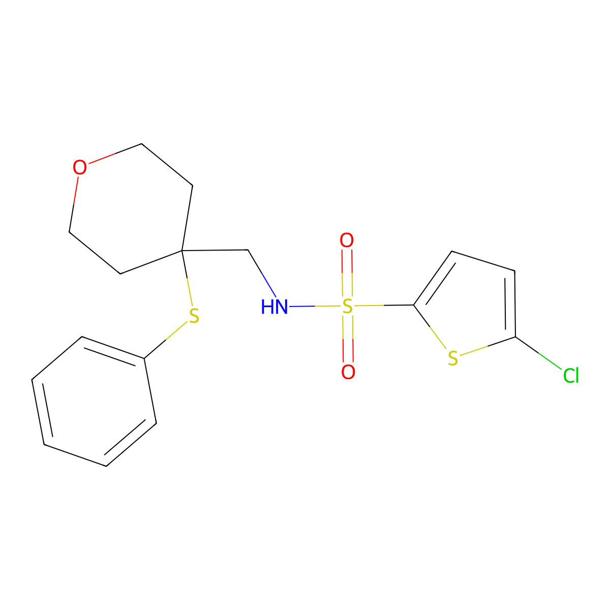 5-chloro-N-((4-(phenylthio)tetrahydro-2H-pyran-4-yl)methyl)thiophene-2-sulfonamide molecular structure, CAS 1797844-92-8