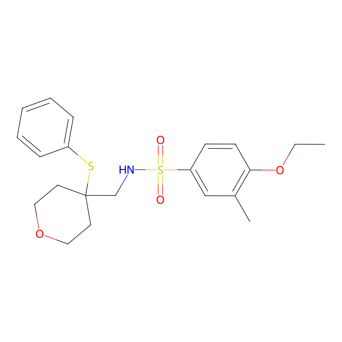 4-ethoxy-3-methyl-N-((4-(phenylthio)tetrahydro-2H-pyran-4-yl)methyl)benzenesulfonamide molecular structure, CAS 1797844-97-3
