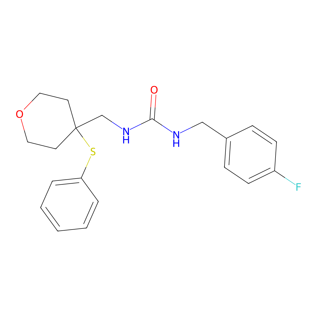 1-(4-fluorobenzyl)-3-((4-(phenylthio)tetrahydro-2H-pyran-4-yl)methyl)urea molecular structure, CAS 1797845-16-9