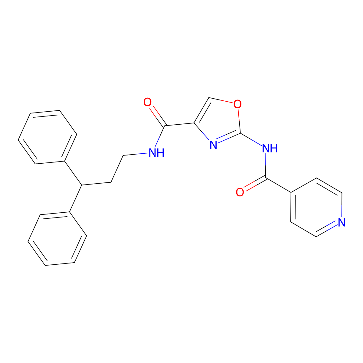 N-(3,3-diphenylpropyl)-2-(isonicotinamido)oxazole-4-carboxamide molecular structure, CAS 1797845-61-4