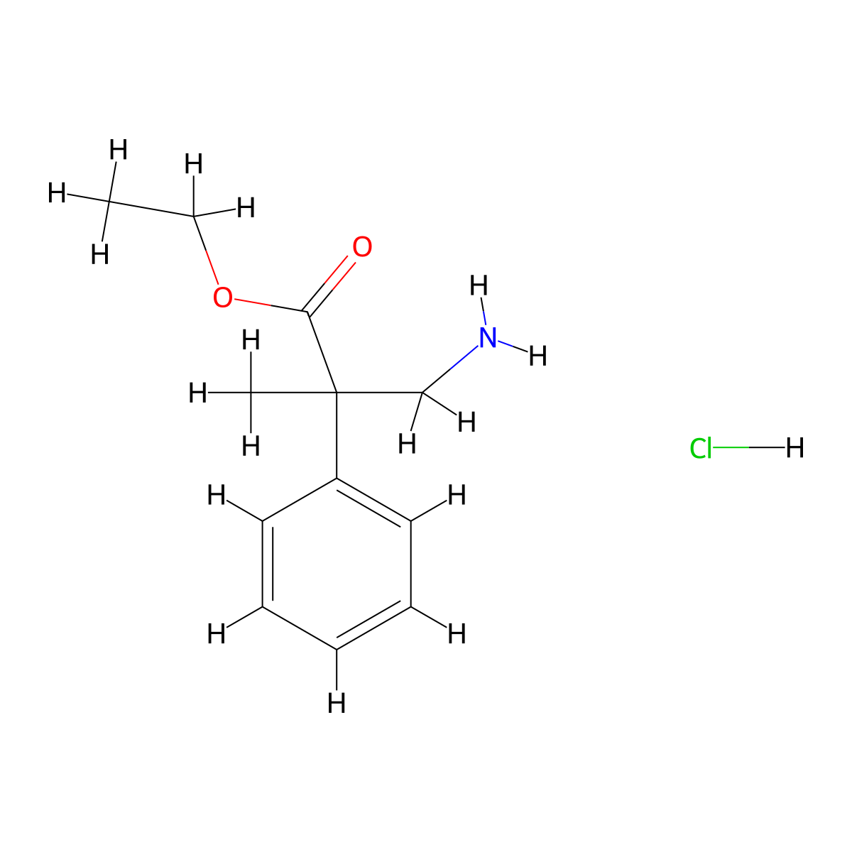 Ethyl 3-amino-2-methyl-2-phenylpropanoate hydrochloride molecular structure, CAS 1797845-69-2