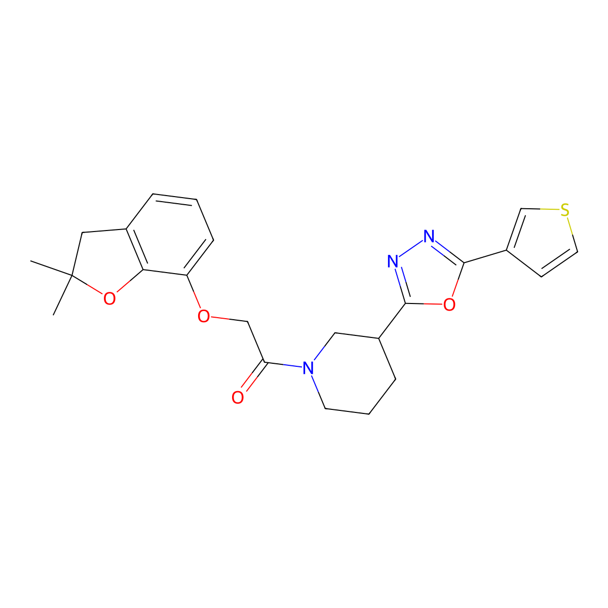 2-((2,2-Dimethyl-2,3-dihydrobenzofuran-7-yl)oxy)-1-(3-(5-(thiophen-3-yl)-1,3,4-oxadiazol-2-yl)piperidin-1-yl)ethanone molecular structure, CAS 1797845-95-4