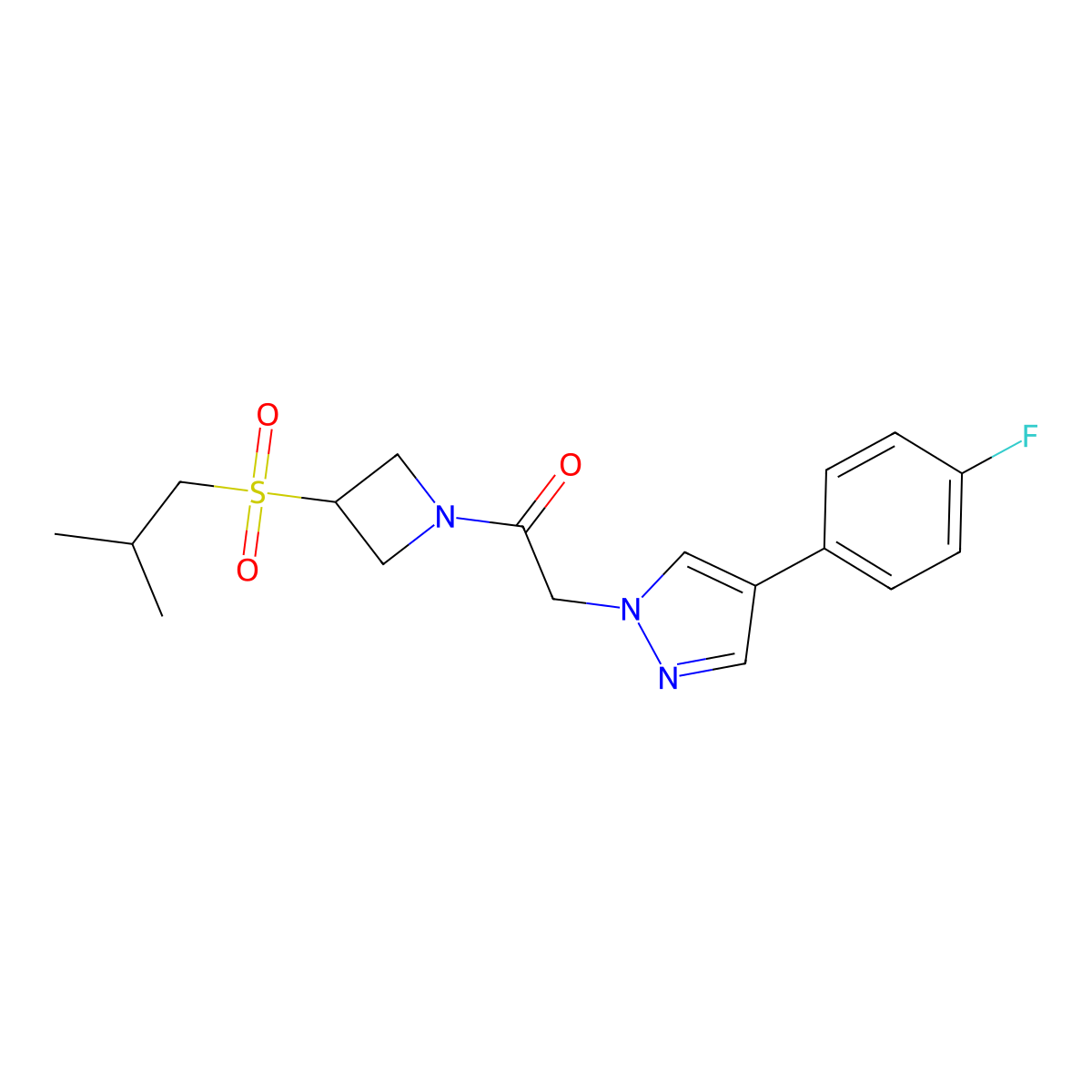 2-(4-(4-fluorophenyl)-1H-pyrazol-1-yl)-1-(3-(isobutylsulfonyl)azetidin-1-yl)ethanone molecular structure, CAS 1797846-35-5