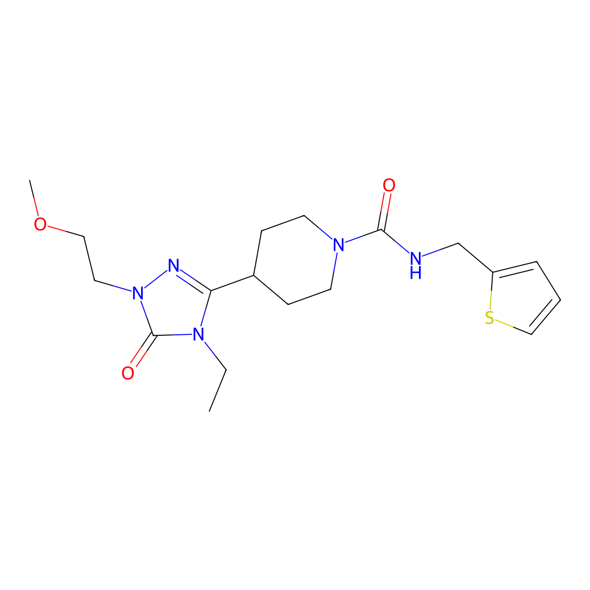 4-[4-ethyl-1-(2-methoxyethyl)-5-oxo-4,5-dihydro-1H-1,2,4-triazol-3-yl]-N-[(thiophen-2-yl)methyl]piperidine-1-carboxamide molecular structure, CAS 1797846-38-8